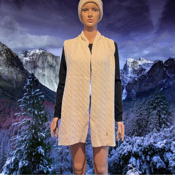 Ralph Lauren Vintage Cable Knit Scarf, Cream | OS - Picture 6 of 10